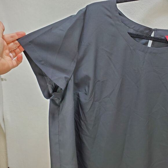 Merona Blouse Shirt Womens 2 Black Keyhole Back Short Sleeve 100% Polyester Top - Picture 5 of 11